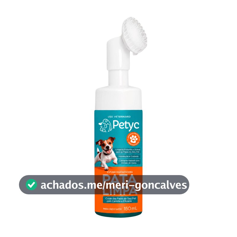 Limpa Patas Petyc 150ml Cães Gatos Espuma Higienizadora Sem Enxágue Escova Massageadora Hipoalergênico Aloe Vera