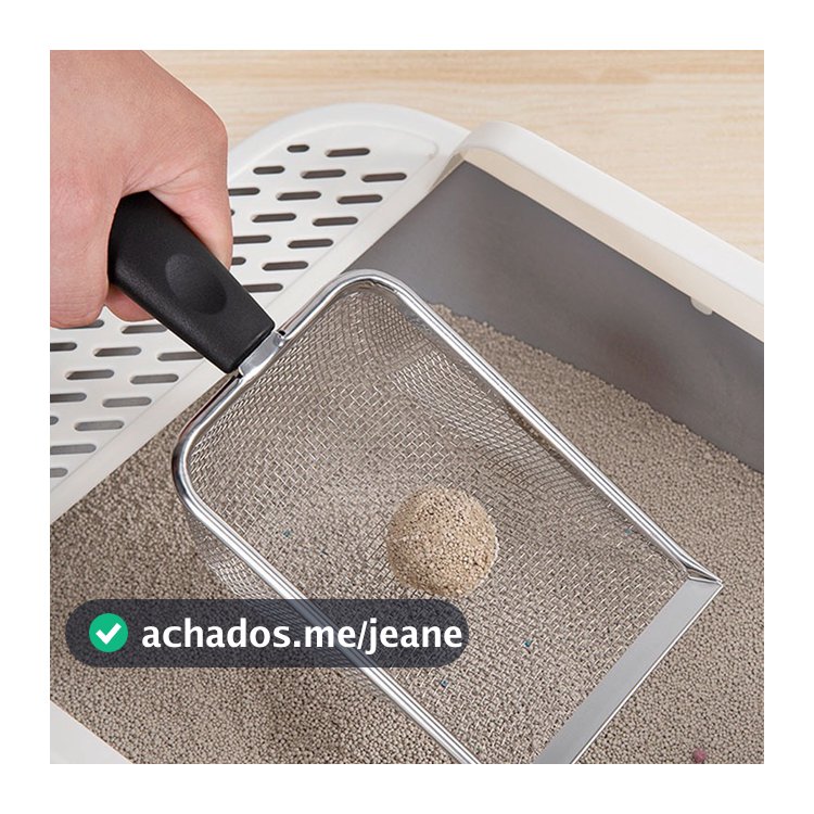 Pá Higiênica Gato Aço Inox – Peneira Fina, Cabo Ergonômico, Ideal para Areia Biodegradável grãos finos e médios