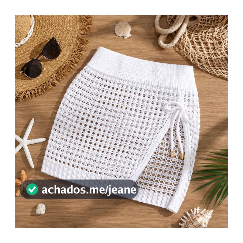Saia Saída de Praia Feminina Tricô Fenda Lateral Moda Praia Look Verão Sofisticado Moda Feminina