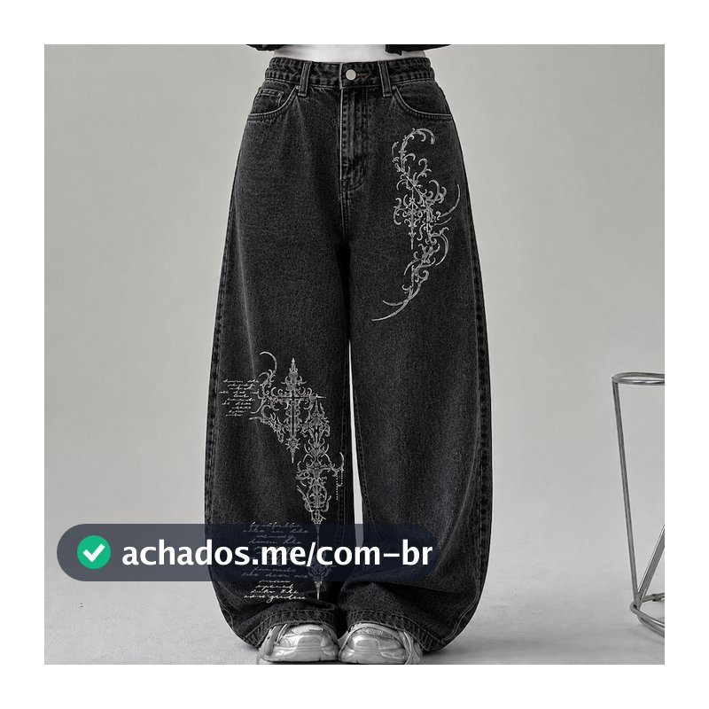 Calça Jeans Wide leg Feminina Hip Hop Street Gotic