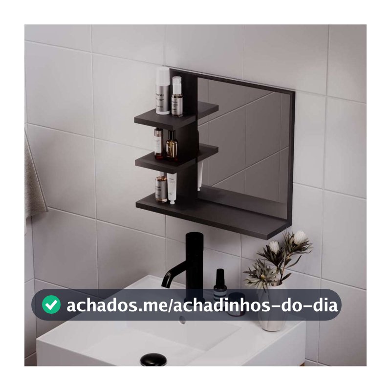 Armário para Banheiro com Espelho Nice Preto 40cm