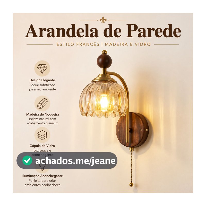 Luminária De Parede Retrô Francesa , Madeira De Nogueira , Sombra De Vidro , Luz Quente , Arandela Para Quarto , Sala De