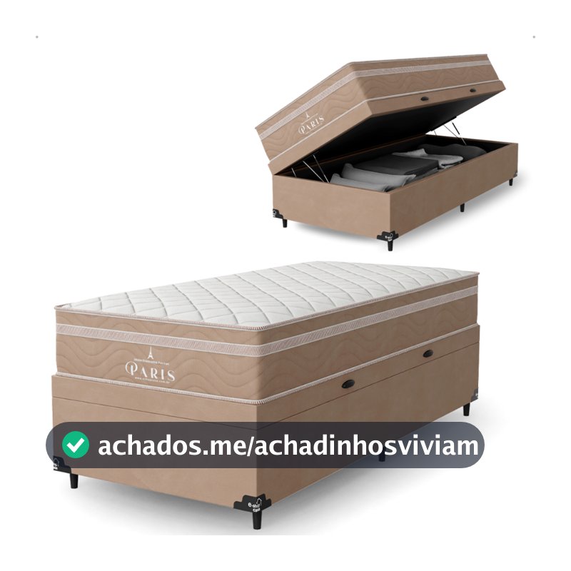 Cama Box Baú Solteiro Bege + Colchão Paris Bege Molas Ensacadas