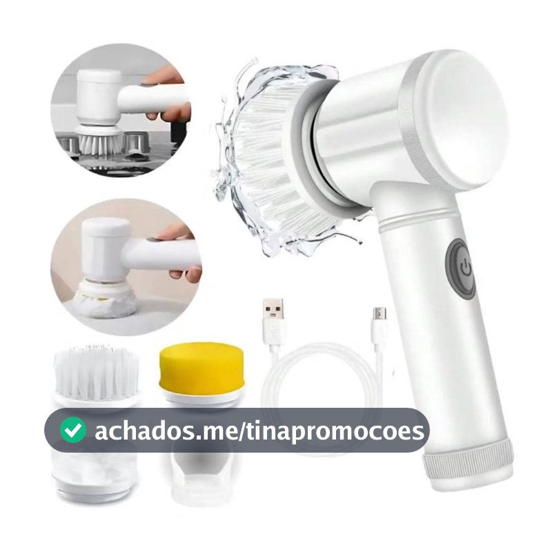Escova Elétrica de Limpeza 5 em 1 Giratória Sem Fio Recarregável Multiuso Banheiro Cozinha Azulejo