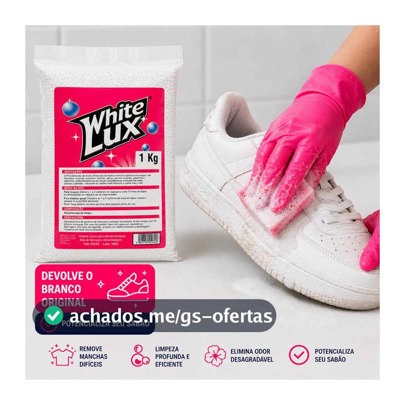 Percarbonato de Sódio Whitelux 100% Puro Alvejante Sem Cloro Tira Manchas Branqueador 500g, 1kg,  2 kg  e 3 kg