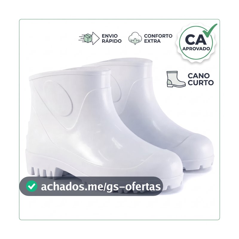 Bota Galocha PVC Impermeável Cano Curto Branca Antiderrapante EPI Chuva Limpeza Trabalho Motoboy Pescaria