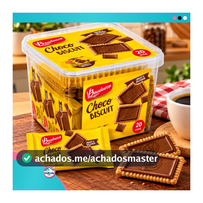 Pote Bauducco 20 Uni. de Choco Biscuit | Embalagem com 2 Biscoito/Bolacha de Chocolate cda. | Lanche