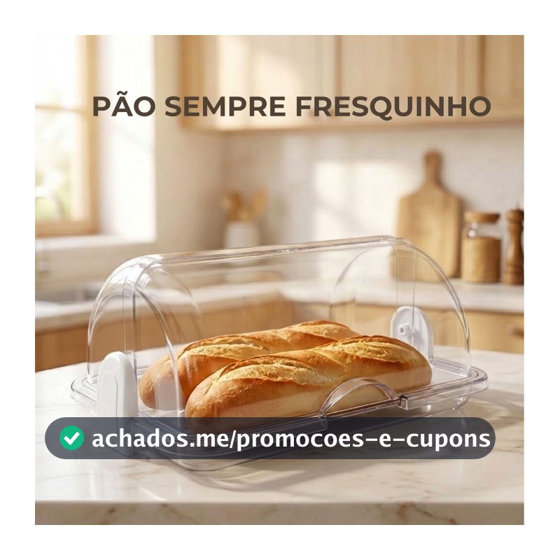 Porta Pão Com Tampa Articulável Cristal 30x20cm Para Mesa Armazenamento Organização Sofisticado