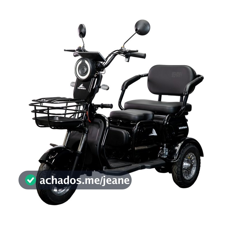 Triciclo Elétrico 3 Lugares WX-T03 Bateria de Lítio 800W 48V 20Ah Preto Vermelho C/ Alarme