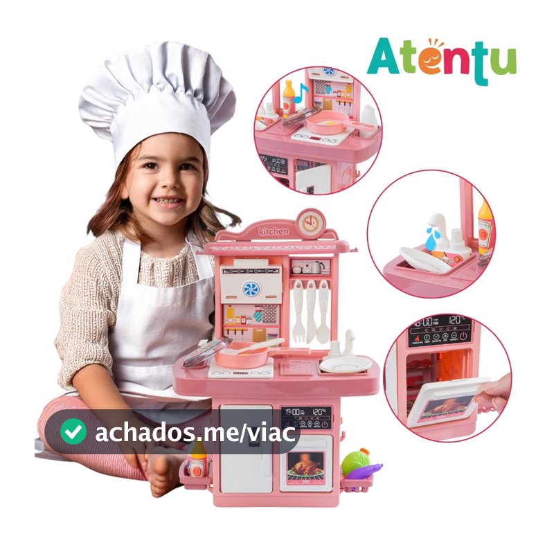 Kit Cozinha de Brinquedo Infantil Solta Água e Som Forno Pia Geladeira Panela