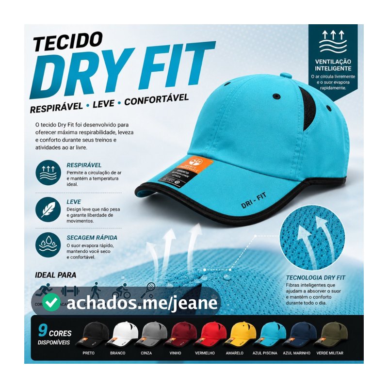 Boné Esportivo Dry Fit Respirável Unissex com Velcro Corrida Academia Treino Caminhada