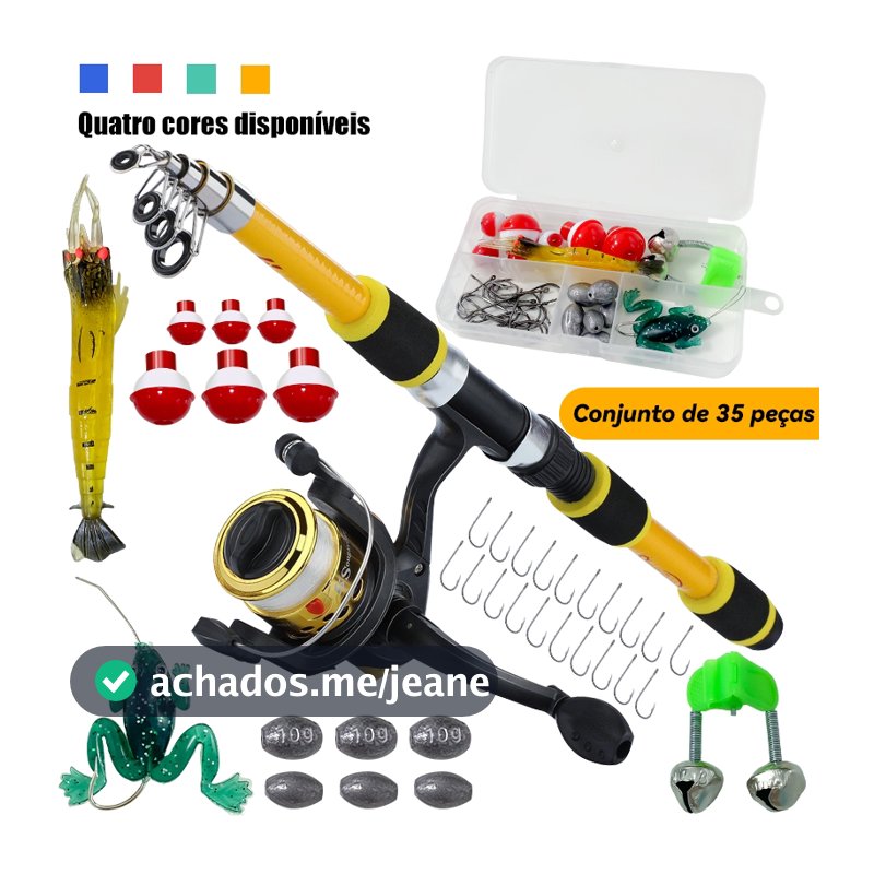 Kit Promocional Incluindo Vara De Pesca De 1,8M Carretel Com Roda Giratória E 35 Acessórios De Isca