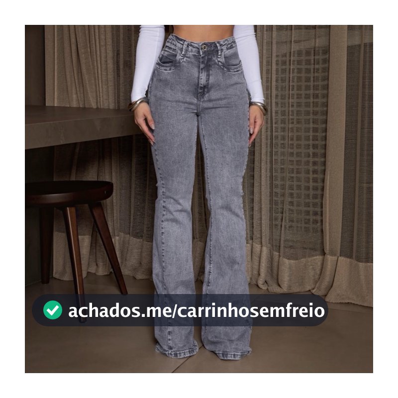 calça jeans flare grafite feminina super empina bumbum tendência
