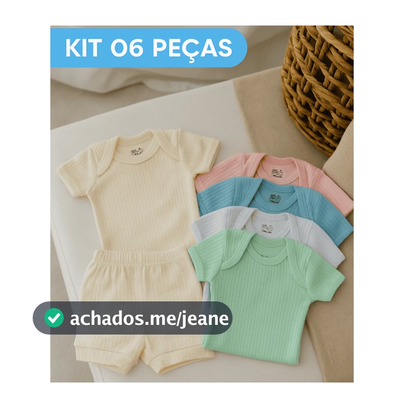 Kit 6 Peças Body Bebê Curto Pagão + Shorts Canelado 100% Algodão Conjunto Verão Roupa Infantil Bebe Menina e Menino