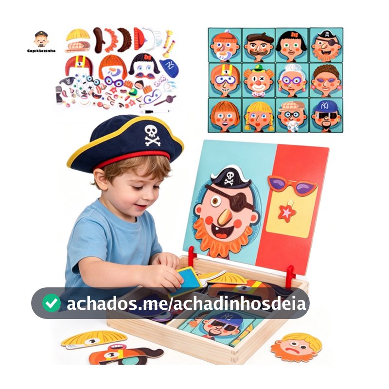 Quebra-Cabeça Magnético de Feições Humanas Brinquedo Montessori Educativo para Crianças de 3 a 6 Anos