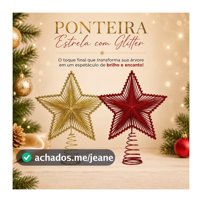 Enfeite De Natal Ponteira Estrela Vazada Com Glitter 23cm Decoração Árvore