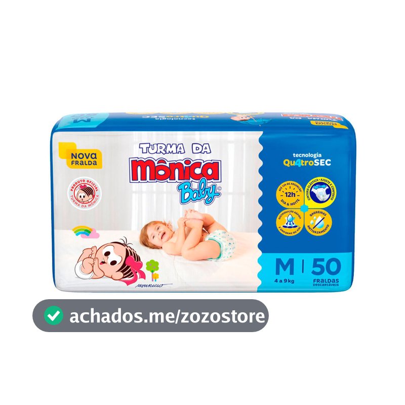 Fralda Infantil Turma da Mônica Baby Mega Tamanho M 50 Fraldas Descartáveis