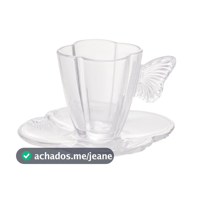 Conjunto 4 Xícaras de Chá de Vidro com Pires Butterfly 180ml Wolff