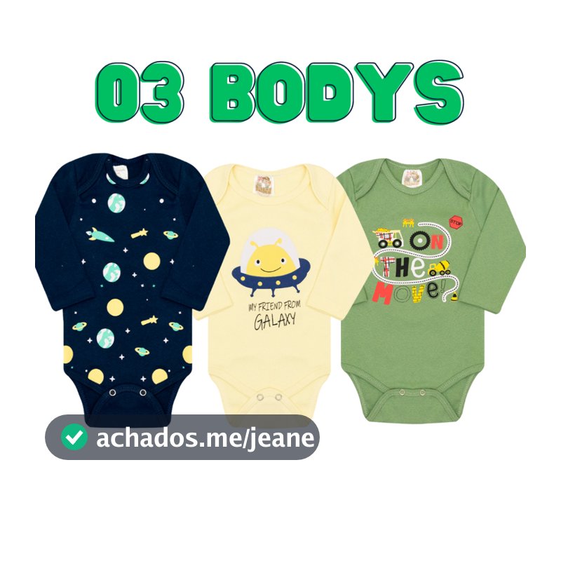 3 body bebê manga longa com estampas Menino e Menina