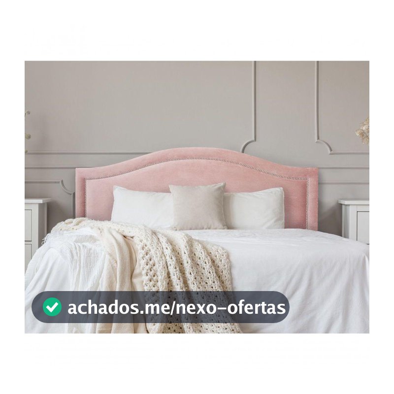Cabeceira Casal Curva Luxo 140x60 Veludo Rosê - Tachas Prata