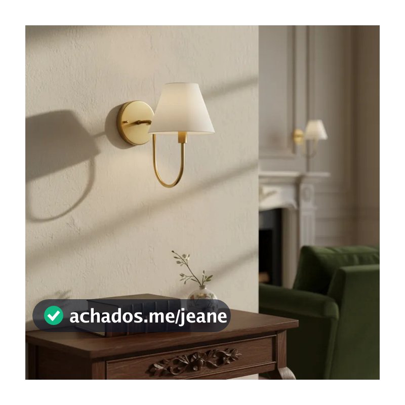 luminaria de parede arandela Curvada alumínio com cúpula tecido algodão sala quarto e cabeceira de cama escritório