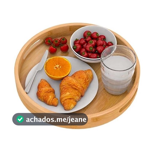 Bandeja Bambu Redonda Funda Com Alça Decorativa Organizadora