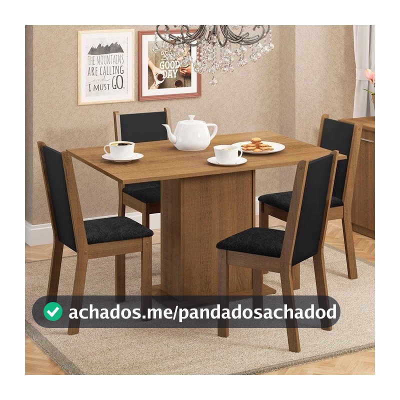Conjunto Sala Jantar Mesa Madeira 4 Cadeiras Rustic
