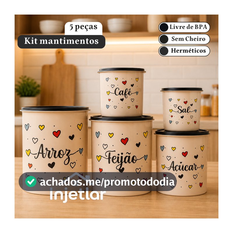 Kit potes mantimentos cozinha com 5 peças para armazenar alimentos