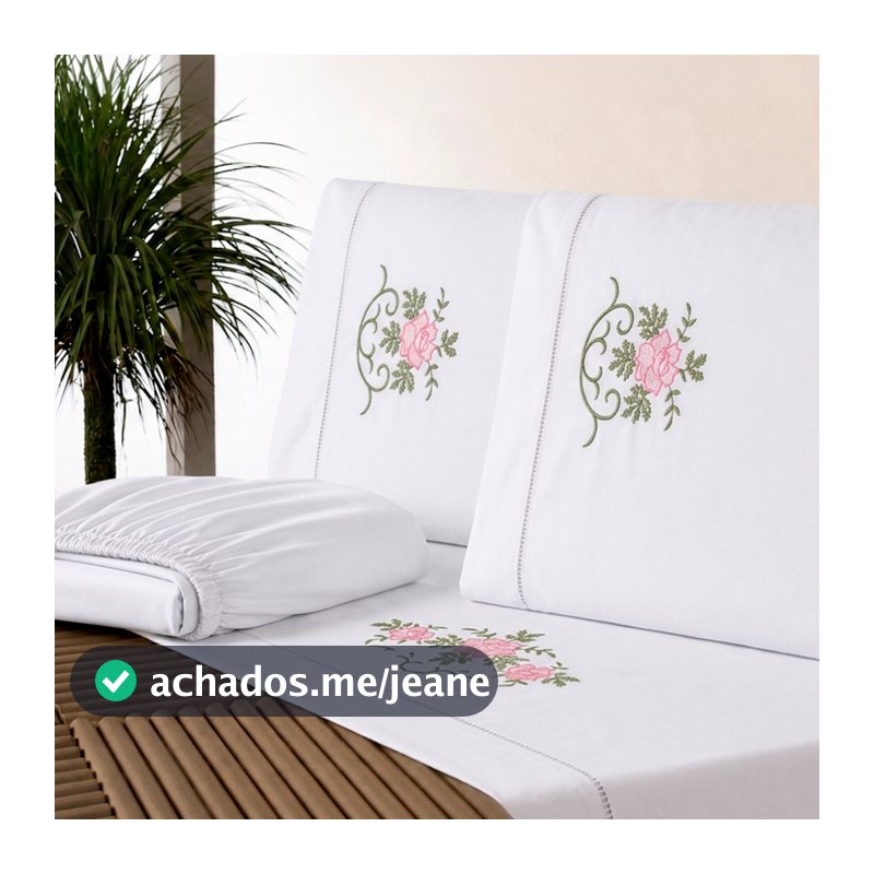 Jogo de Cama Bordado 100% Algodão Casal Queen King e Solteiro Percal Ponto Palito