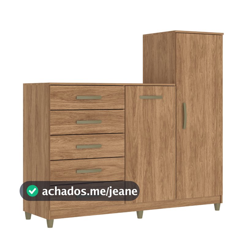 Cômoda 2 Portas 5 Gavetas com Pés Chicago CO170 Moderno MDP Cor Mel/Marrom-Claro - Fellicci Móveis