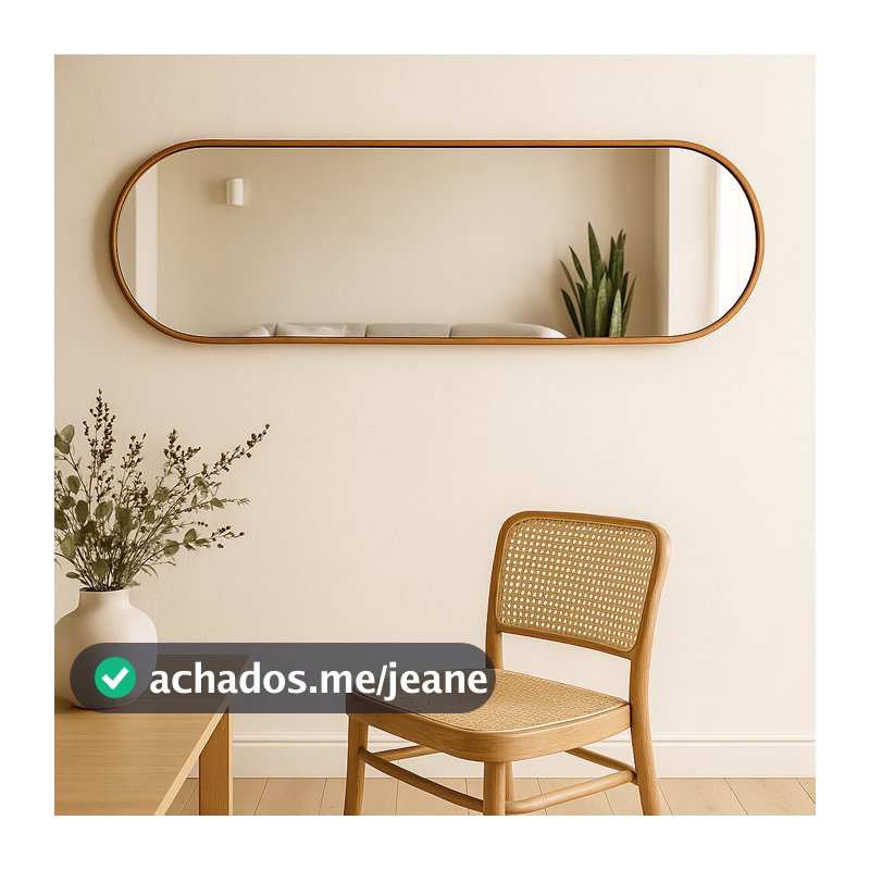 Espelho Decorativo Orgânico Vertical e Horizontal 110x30 cm com Alça em Couro