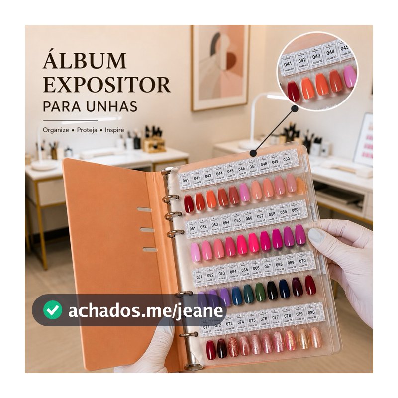 Álbum Mostruário de Unhas 120 Cores Magnético com 120 Tips Transparentes para Esmaltes Nail Designer