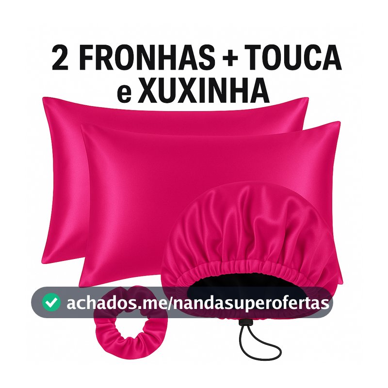 Kit Cetim Antifrizz  2 Fronhas  Touca de Cetim Regulável Xuxinha Scrunchie Cabelo para Dormir