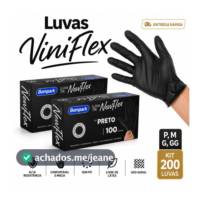 Kit 200 Luvas Viniflex TPE Descartáveis Sem Pó Alta Resistência Multiuso