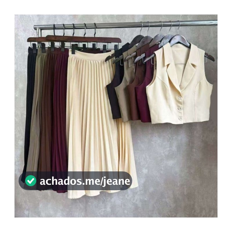 Conjunto Feminino Elegante colete e saia plissada #305 Luis Twill