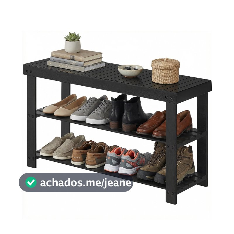 SONGMICS Banco organizador de sapatos de bambu, 3 níveis, para corredor, quarto ou banheiro, suporta 130 kg, preto