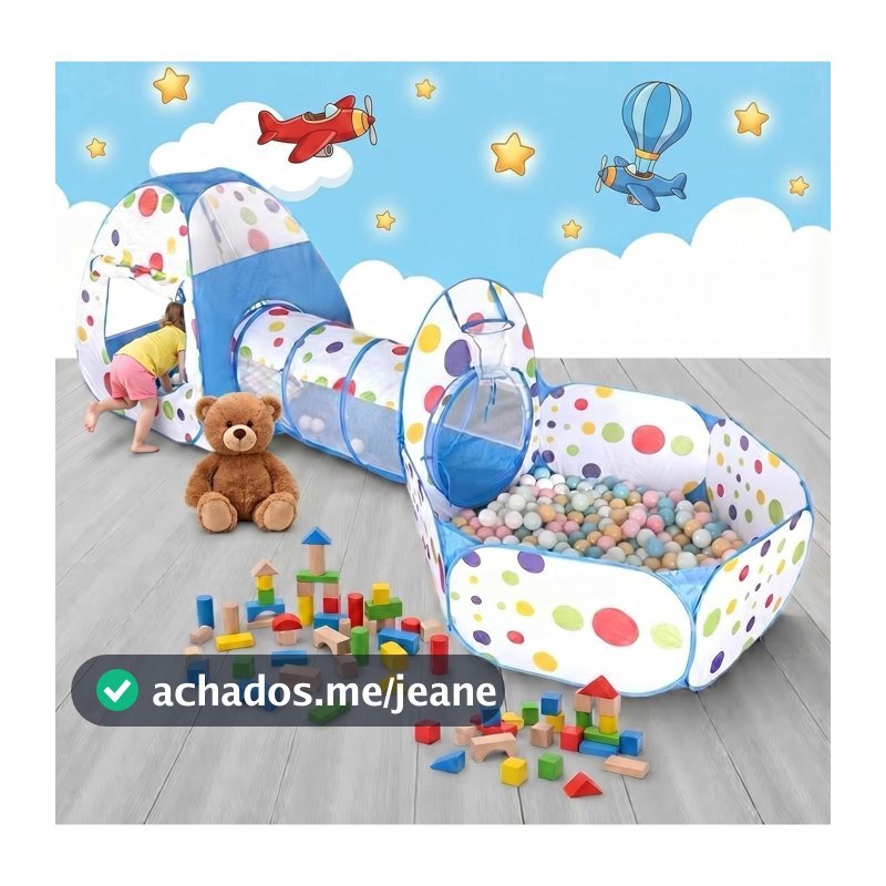 Barraca Toca Infantil Túnel com cercado piscina de bolinhas Casinha Tenda Meninos 3 em 1 cesta banquete vários cores