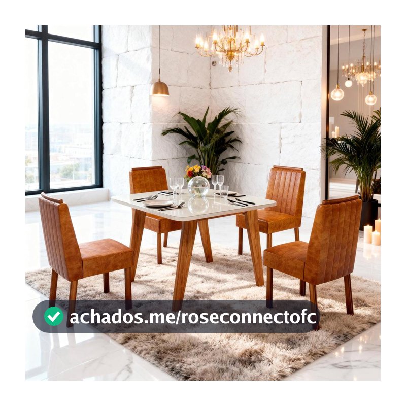 Sala de Jantar 90x90 Mavie MDF/Vidro Off 4 Cad. Bom Pastor