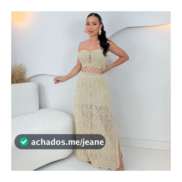Vestido Tricot Longo Forrado Rendado Croche Festas Praia Tendencia Confortavel Premium