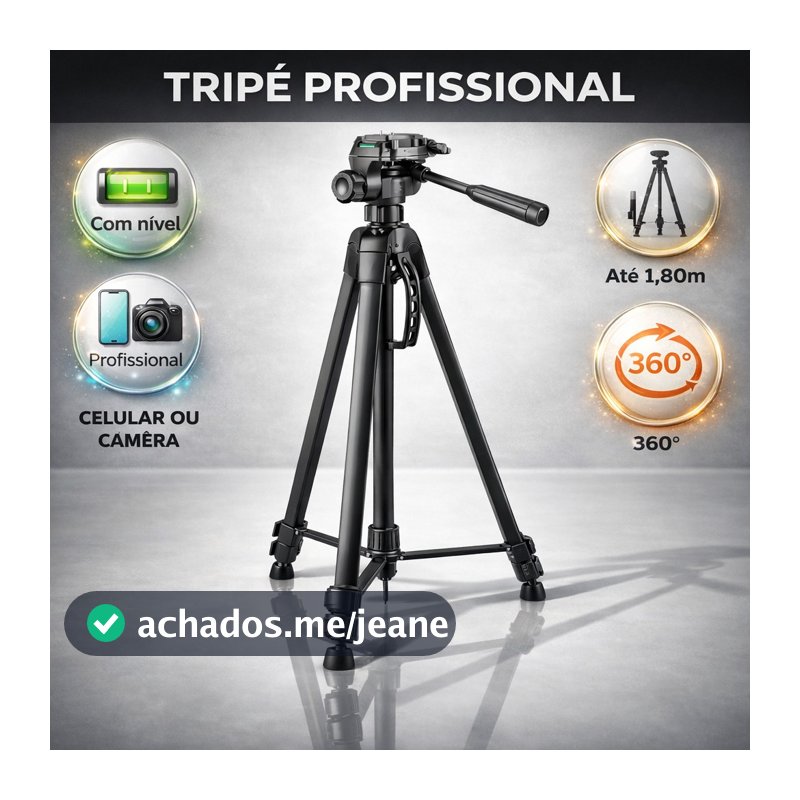 Tripé Universal 1,80M Profissional Preto Câmera Celular Suporte Ajustável Bolsa Portátil