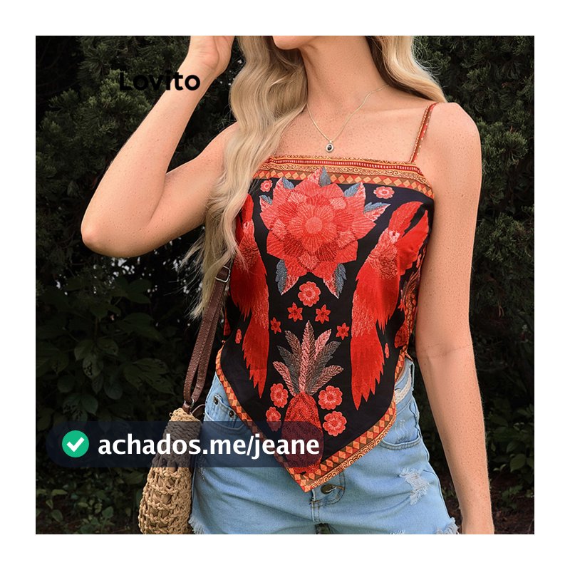Lovito Férias Regata Praia Primavera/Verão Floral Estampa Tribal E Regata Feminina LBL17515