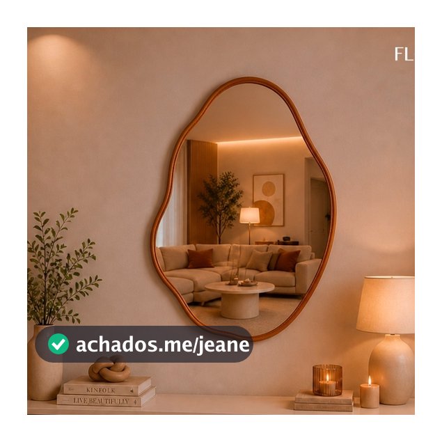 Espelho Nuvem 70x50 Orgânico com Moldura em Couro Luxo