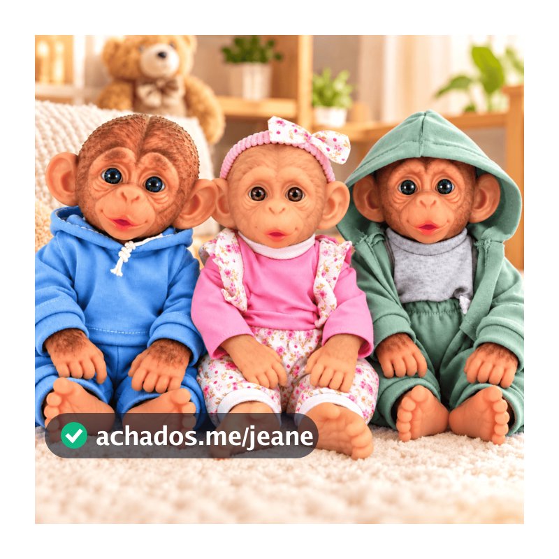 Boneco Macaco Bebê Reborn Realista em Vinil 27 Cm Olhos Realistas Brinquedo Interativo