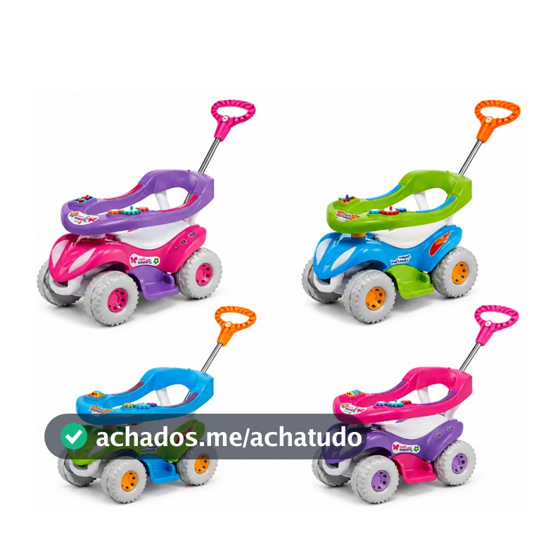 Carrinho de Passeio Quadriciclo Infantil Calesita Super comfort Flower C/ Empurrador 2 em 1