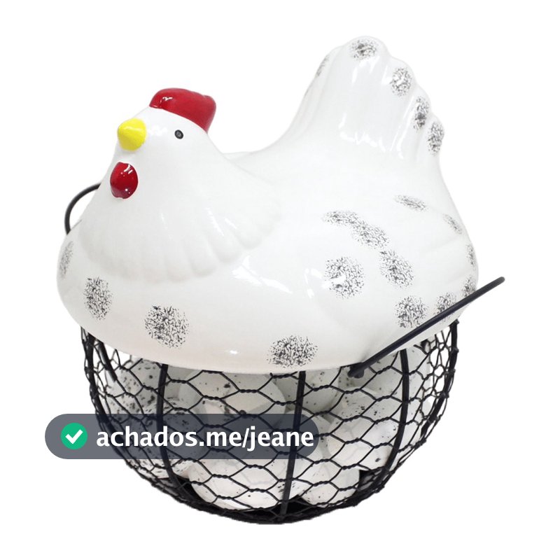 Cesto Galinha Porta Ovos Cerâmica Decorativo 12 Ovos Branco
