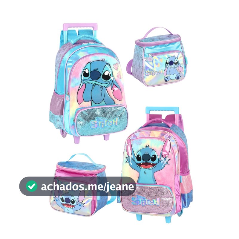Kit Mochila de Rodinhas + Lancheira Térmica do Stitch