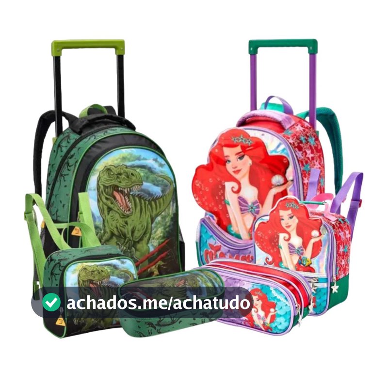 Kit Mochila Escolar Infantil 2 em 1 Carrinho Removível Menino Menina Resistente Volta As Aulas