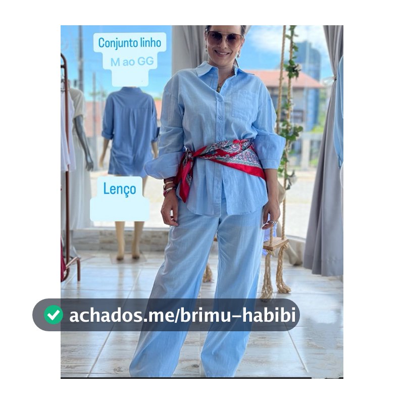 conjunto casual elegante linho camisa com bolso e pantalona cintura elástico todo 922