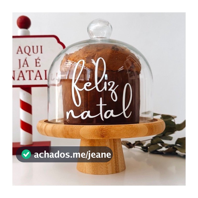 Panetoneira Porta Panetone Bambu Feliz Natal Cúpula de Vidro
