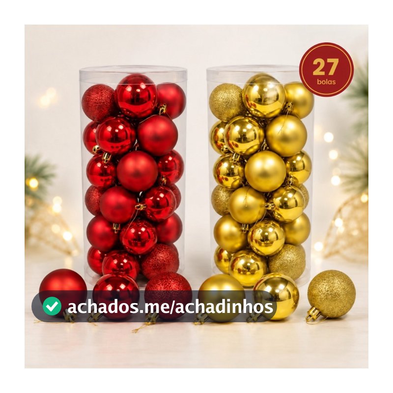 Kit 27 Bolas de Natal 6cm Premium Vermelho e Dourado com Acabamento Sofisticado